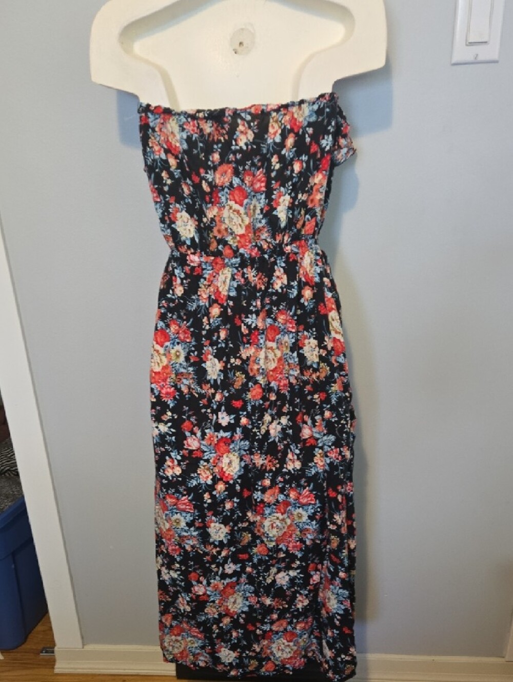 Vintage Black Floral Strapless Maxi Dress - Picture 7 of 8